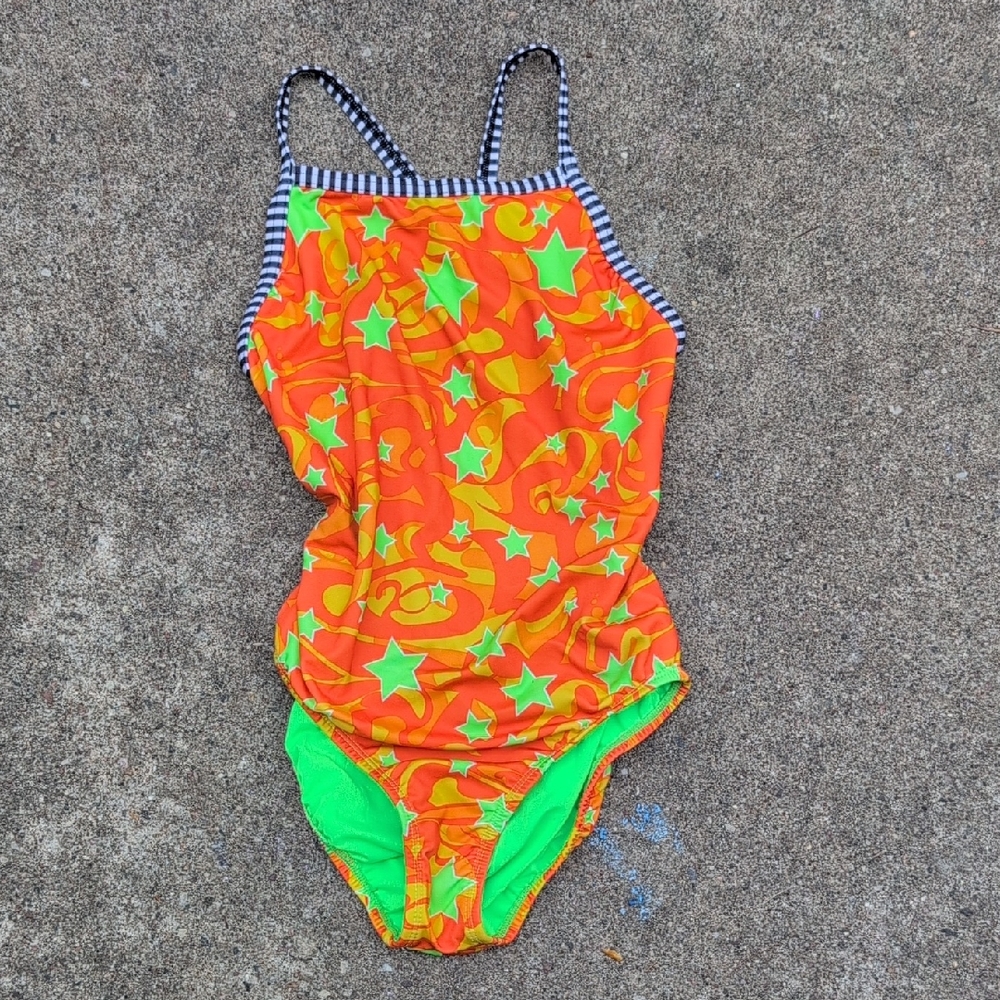 Dolfin Orange and Green Star One Piece Swimsuit